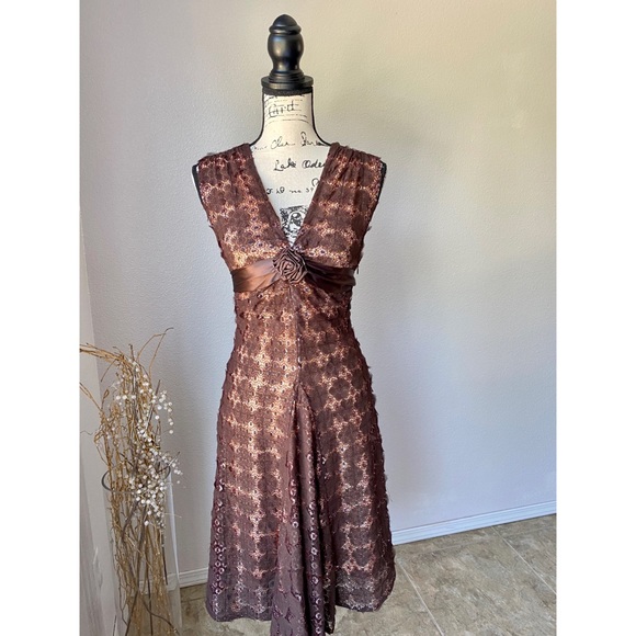 Anthopologie Eva Franco Brown Lace Summer Dress - Picture 1 of 8